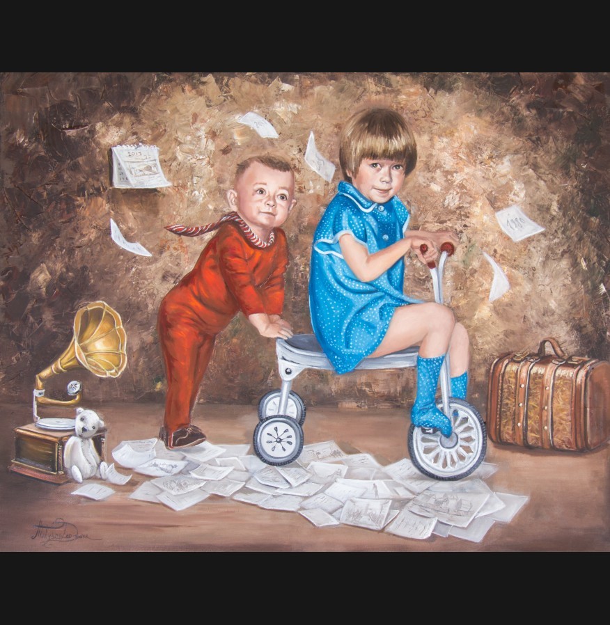 Kids & Memories "Young Cyclists" - Print on Canvas